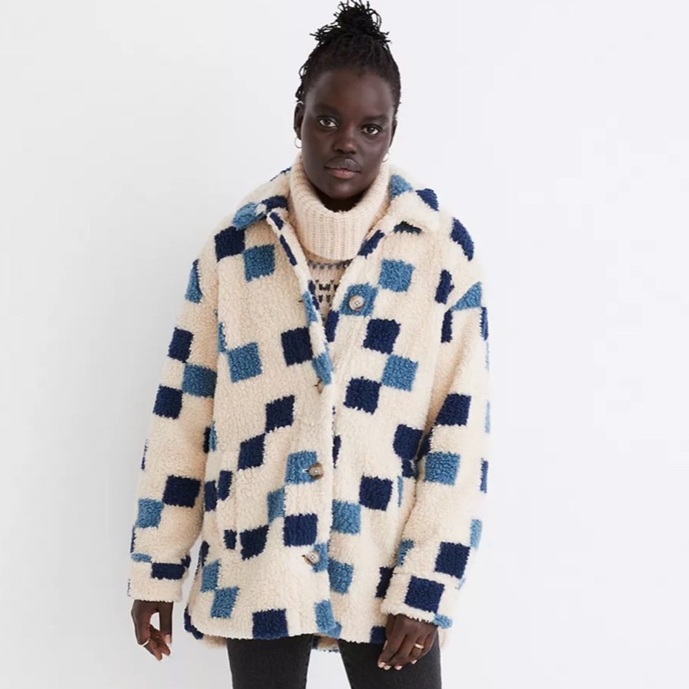 Madewell (Re)sourced Sherpa Belrose Shirt-Jacket in Checkerboard